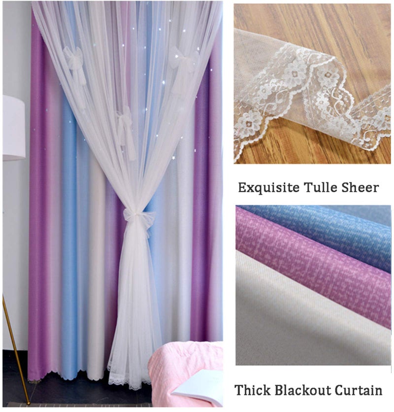 Yancorp Curtains for Girls Bedroom Kids Room Curtain Colorful Window Nursery Curtain 96 inches Length Room Darkening Grommet 2 Layers (Pink Blue, W52 X L96) - Image 5
